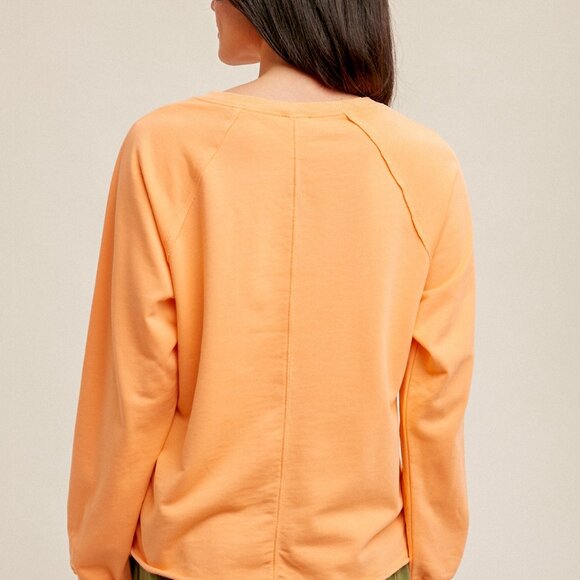 HEM & THREAD Orange V-Neck Long Sleeve Top, Soft Lightweight Pullover, Casual - Picture 4 of 4